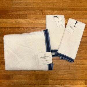 Hearth & Hand Accent Stripe Bath Linens Sour Cream/Blue Hand Towels Bath Towel